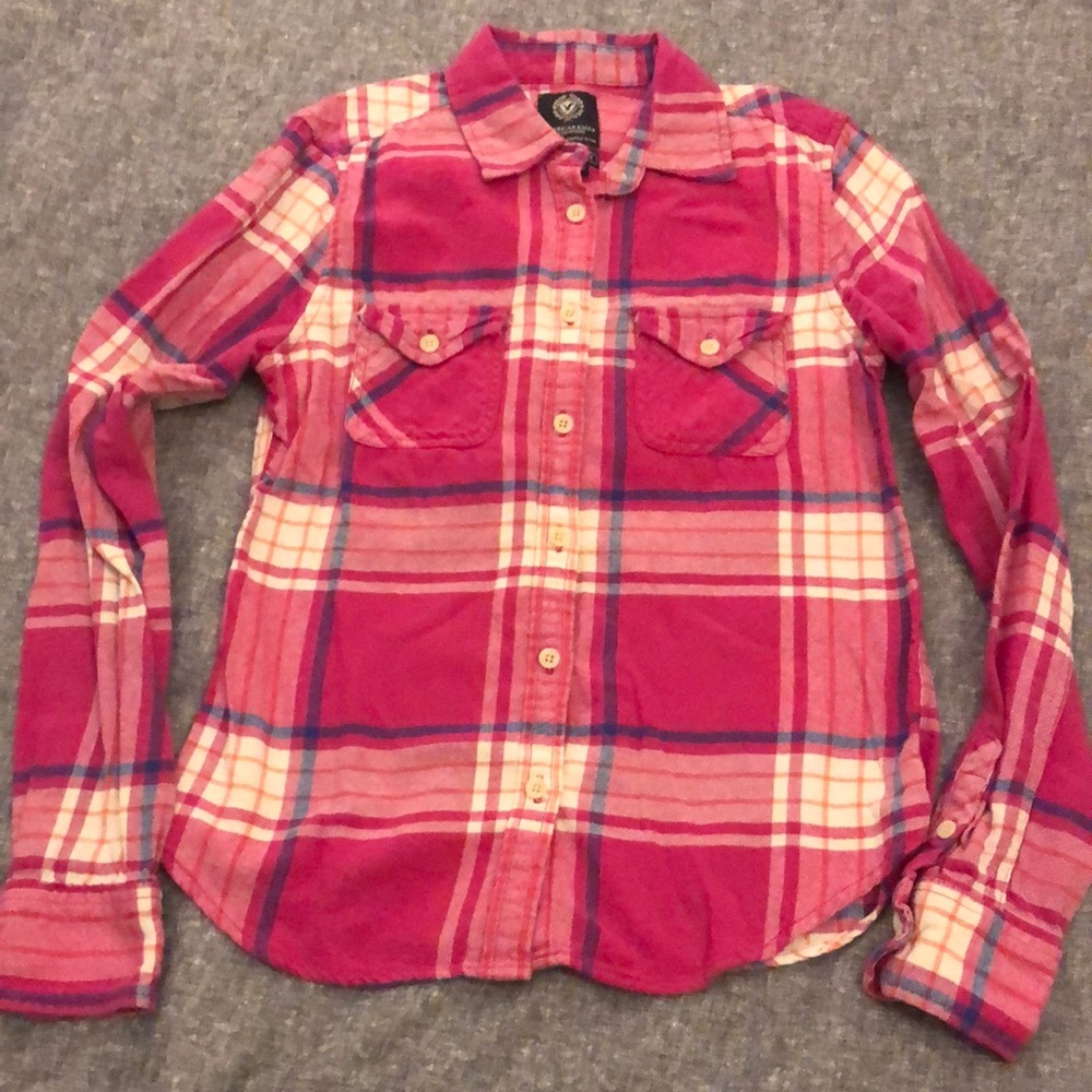 American Eagle Outfitters Pink Plaid Flannel Shirt Size XS - Picture 1 of 8